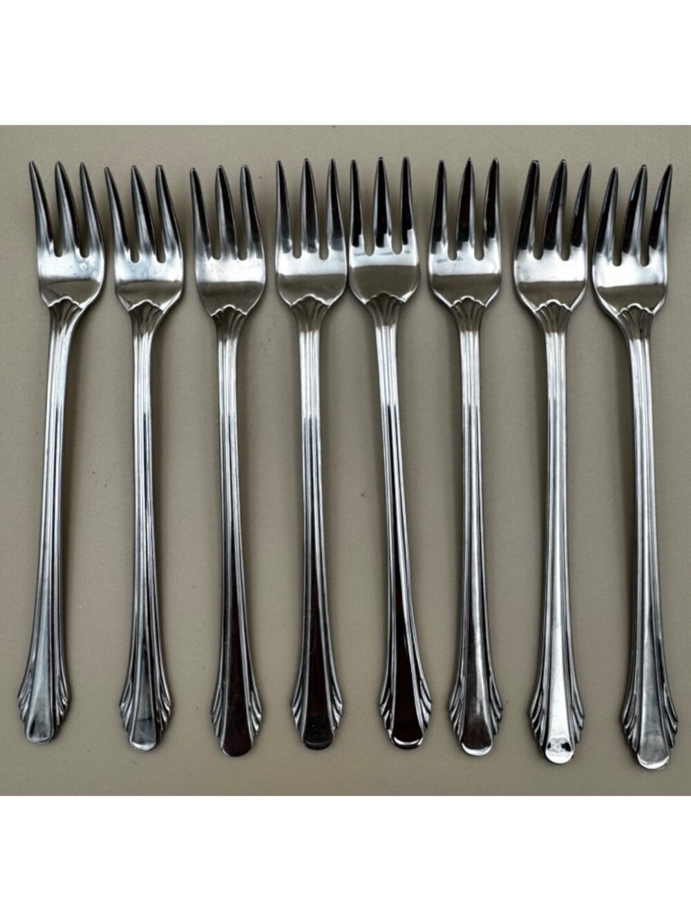 Set Of 8 Gorham Calais Seafood Cocktail Forks Stainless Steel Elegant Design